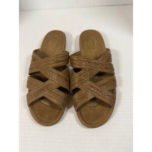 Okabashi Comfort Sandals Women's‎ Brown Crisscross Strap Slides Made in USA ML